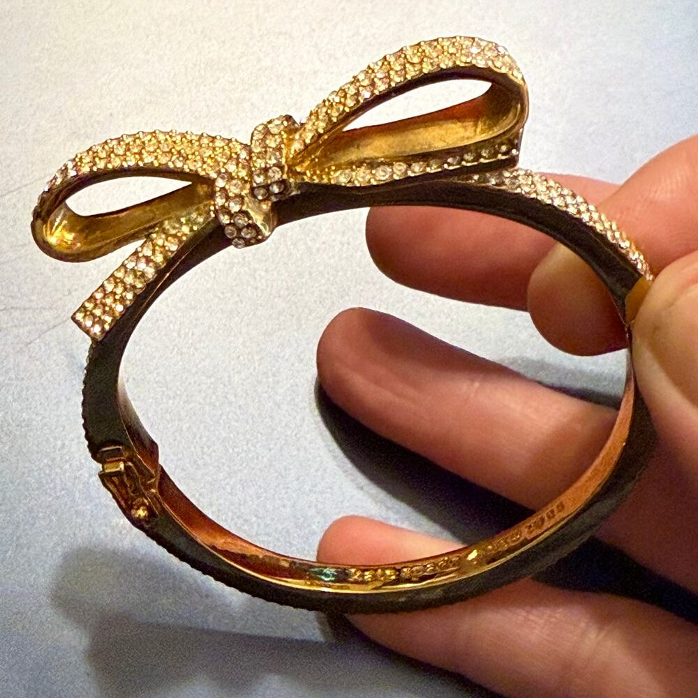 Kate Spade Crystal Bow Gold Tone Hinged Bracelet - Picture 3 of 9